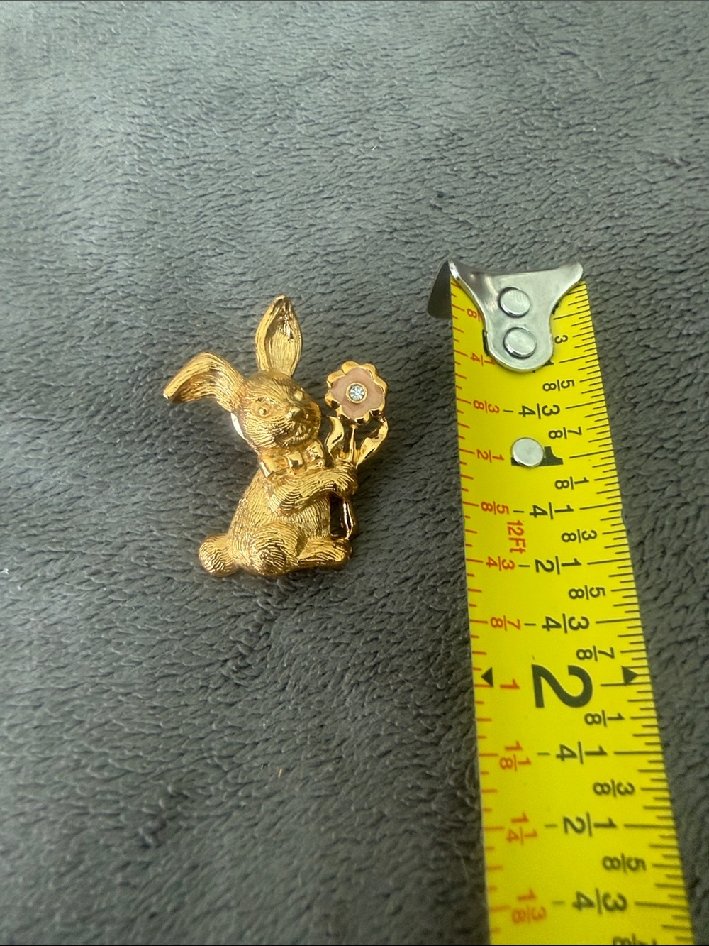 Avon Honey Bunny Gold Bunny Brooch with Pink Flower Accent